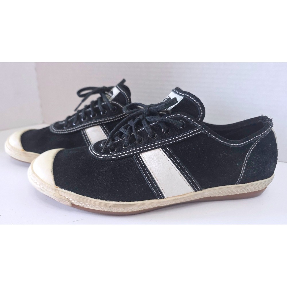 Polo‎ Sport Ralph Lauren Black Suede Low Top Sneakers White Stripe 8B Retro 90s